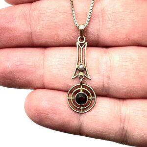 Antique 14k Yellow Gold Purple Amethyst Pearl Lavalier 16 Inch Necklace 3 Grams